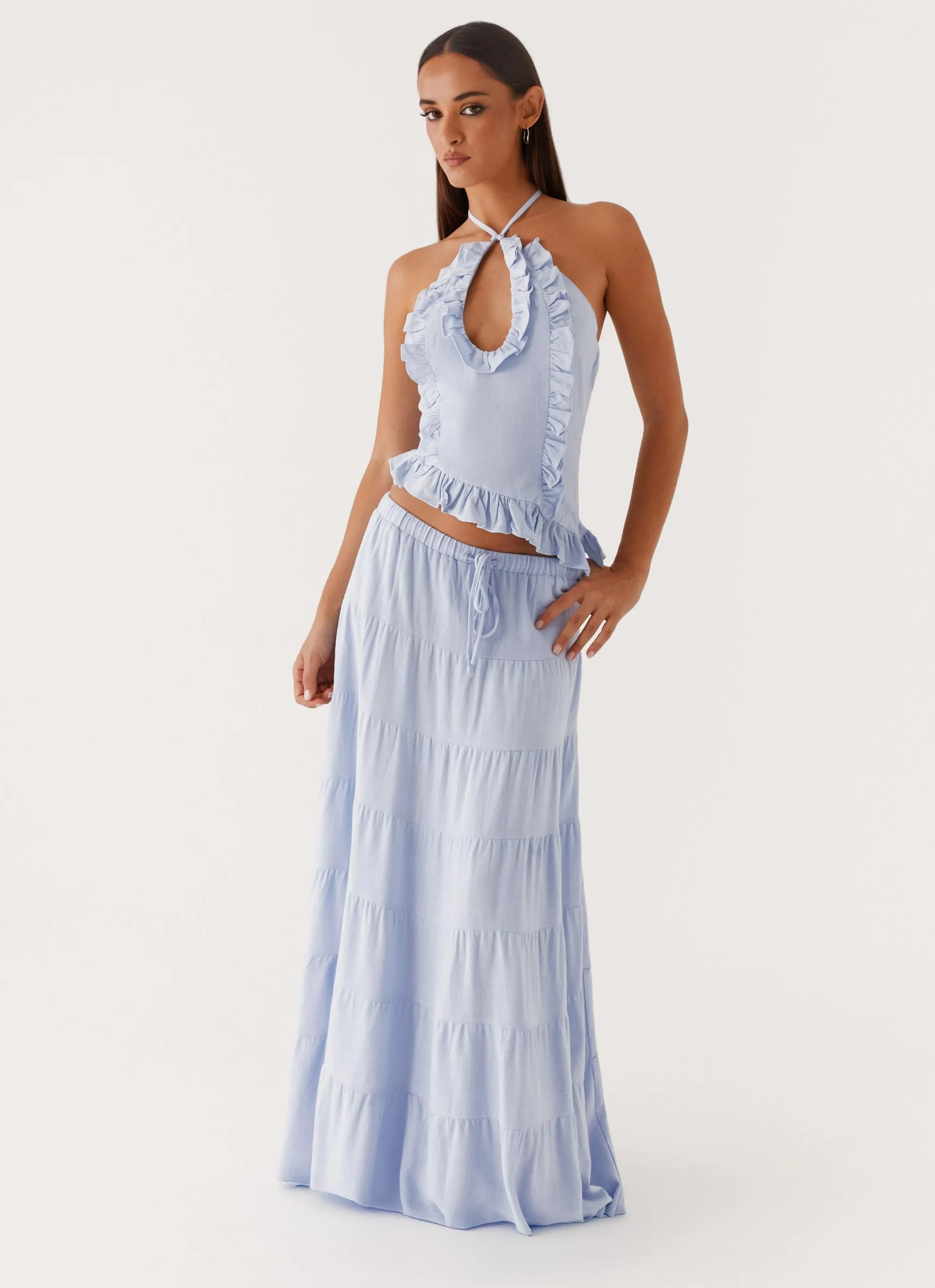 Mariella Linen Maxi Skirt - Blue