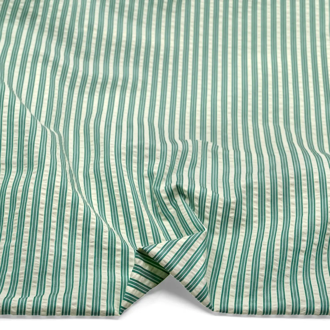 Medley Stripe Poly Cotton Seersucker - Viridian