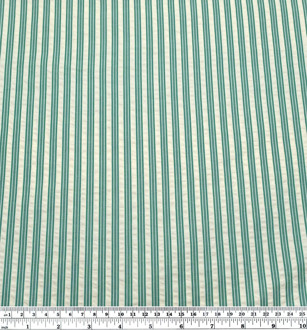 Medley Stripe Poly Cotton Seersucker - Viridian