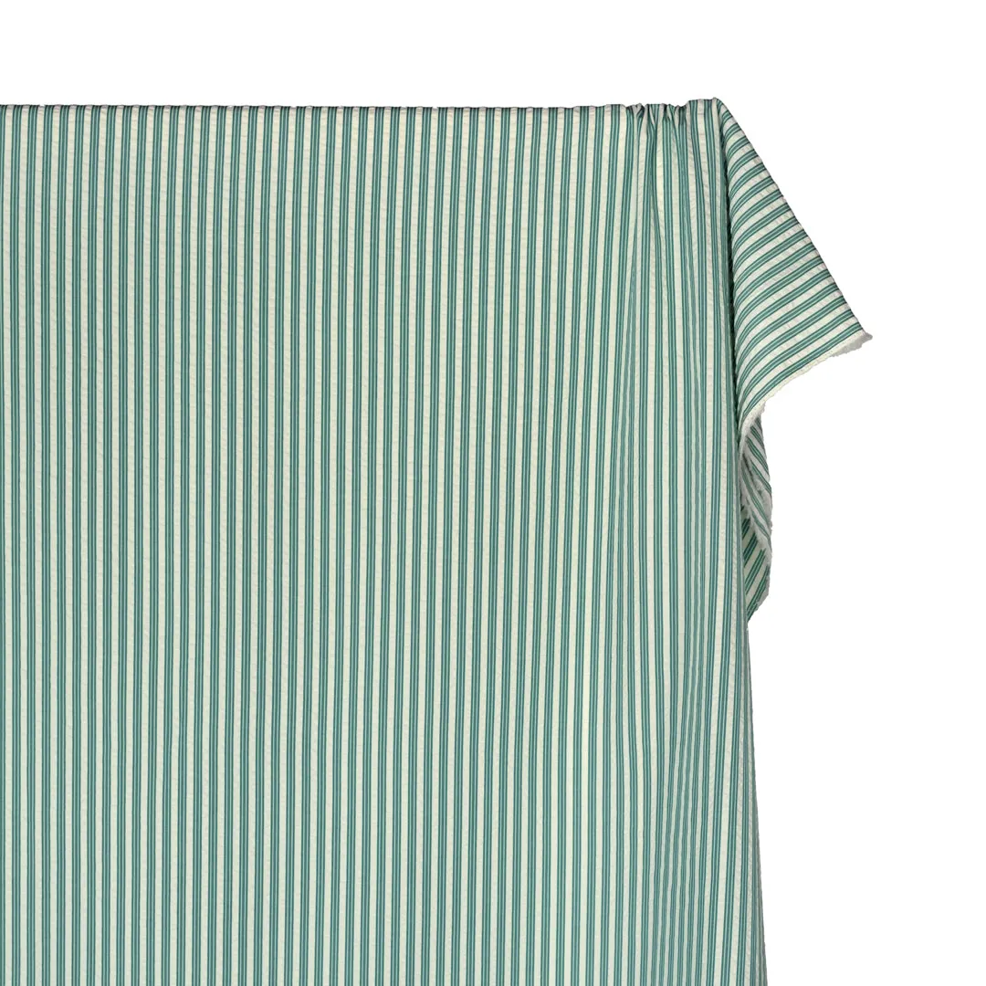 Medley Stripe Poly Cotton Seersucker - Viridian