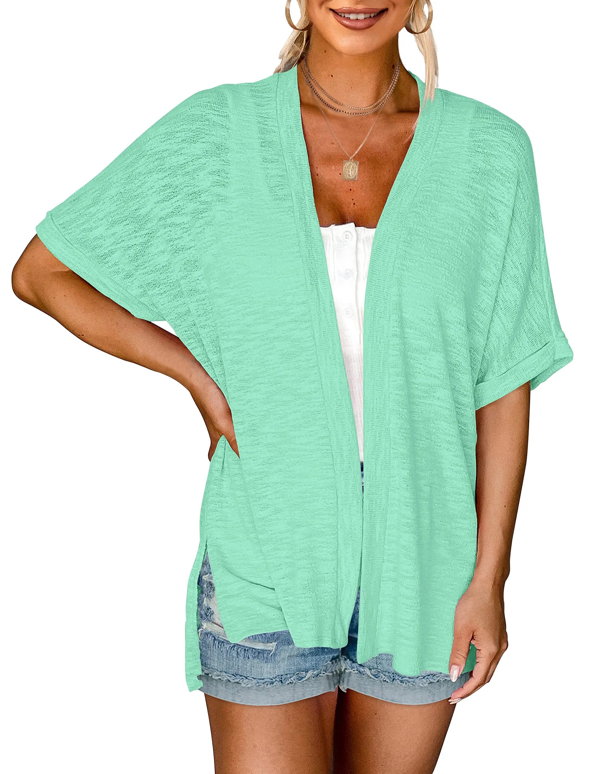 MEROKEETY Short Sleeve Casual Cover Ups Cardigan