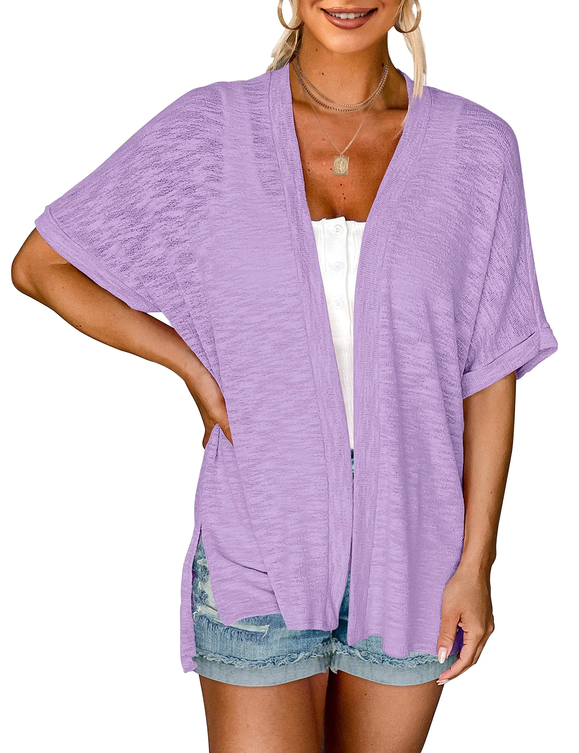 MEROKEETY Short Sleeve Casual Cover Ups Cardigan