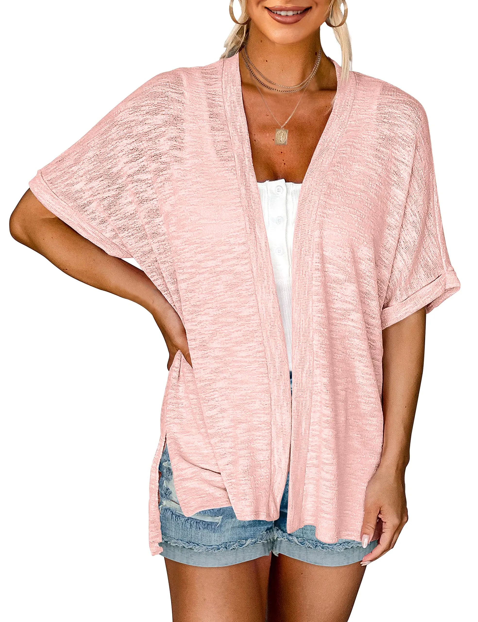 MEROKEETY Short Sleeve Casual Cover Ups Cardigan