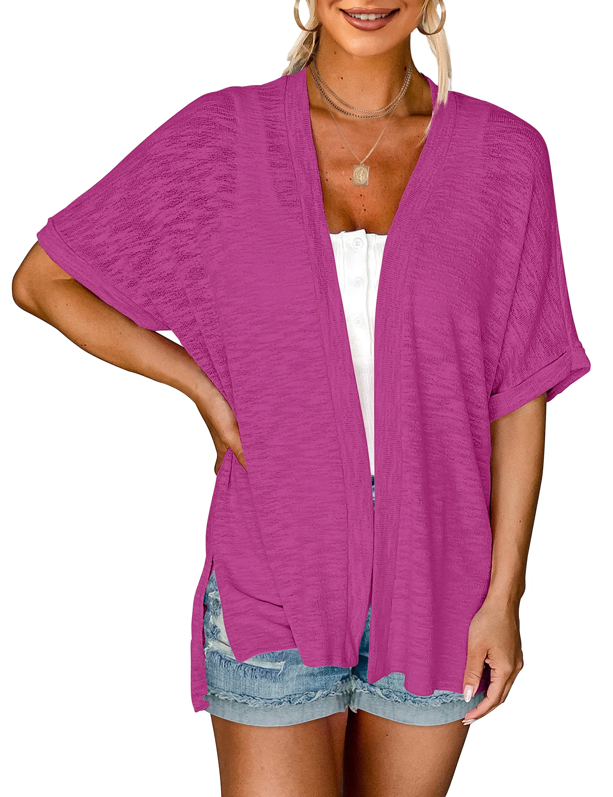 MEROKEETY Short Sleeve Casual Cover Ups Cardigan