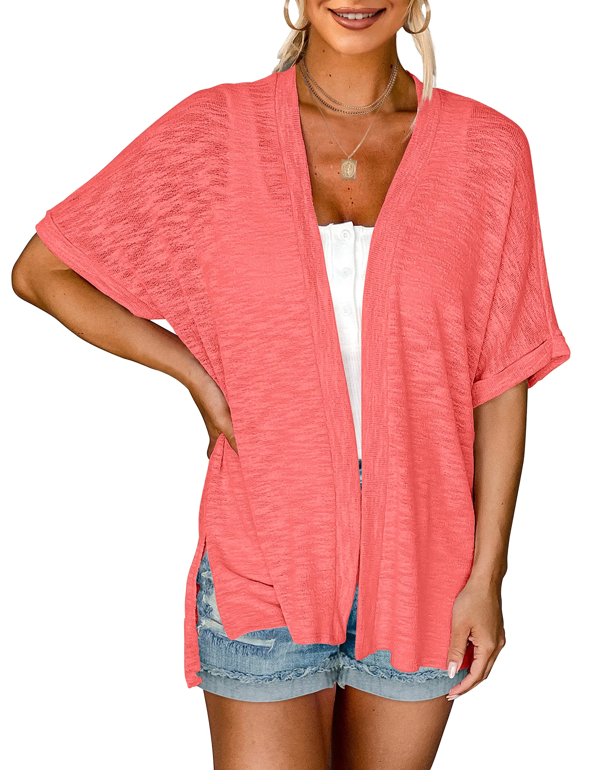 MEROKEETY Short Sleeve Casual Cover Ups Cardigan