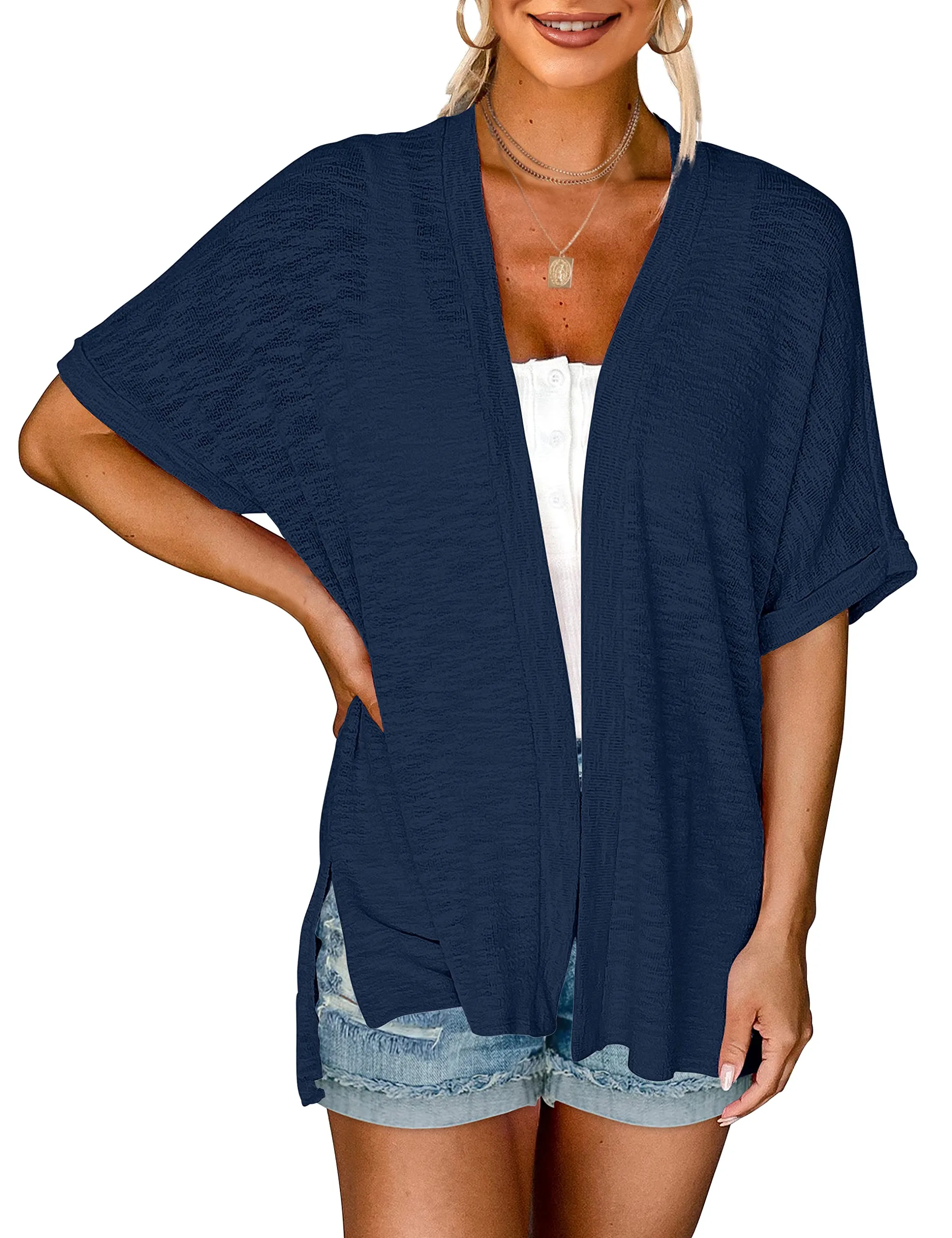 MEROKEETY Short Sleeve Casual Cover Ups Cardigan