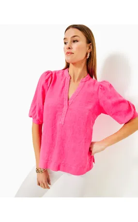 MIALEIGH LINEN TOP - PASSION FRUIT PINK