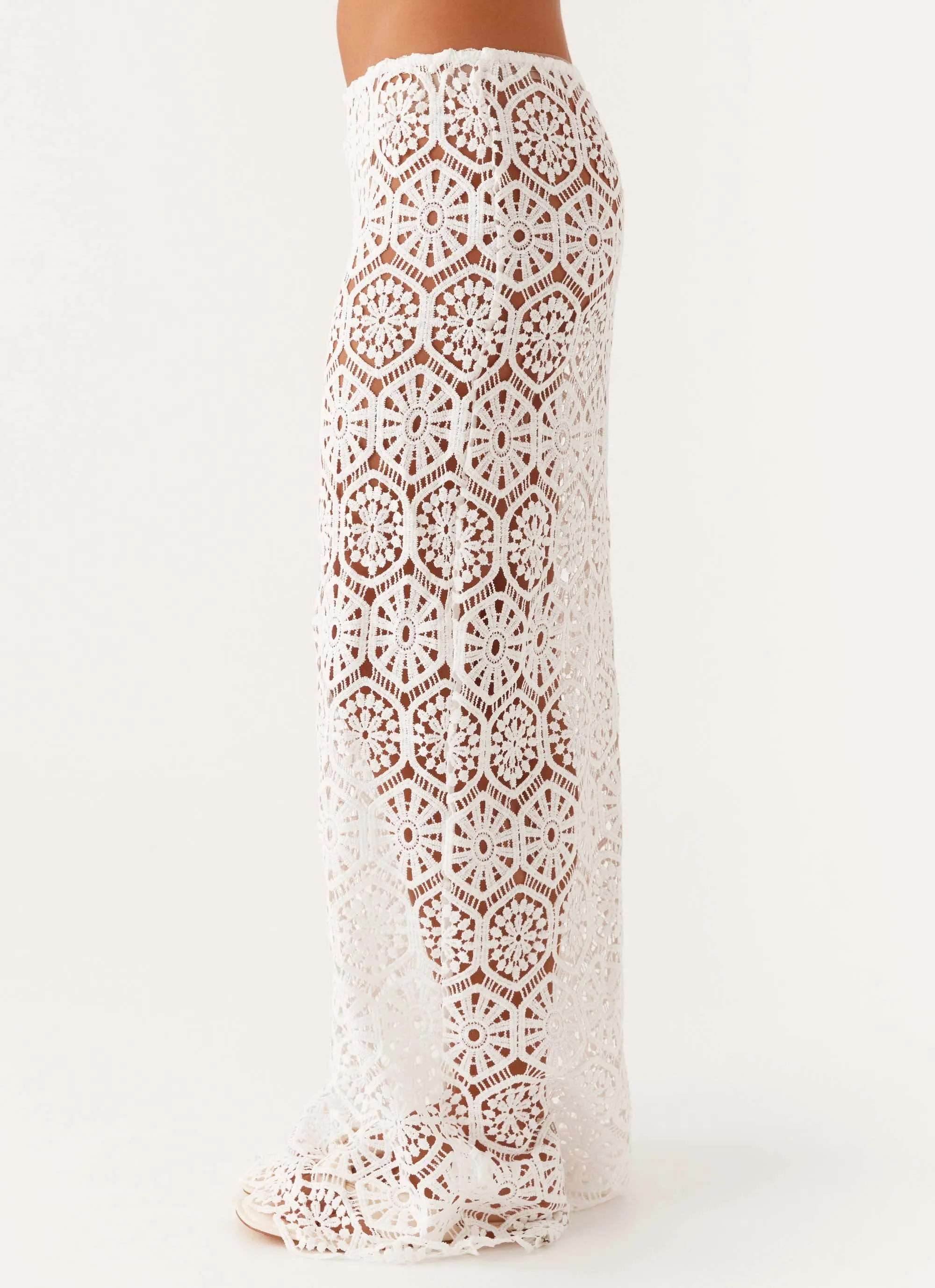 Mika Low Rise Crochet Maxi Skirt - White