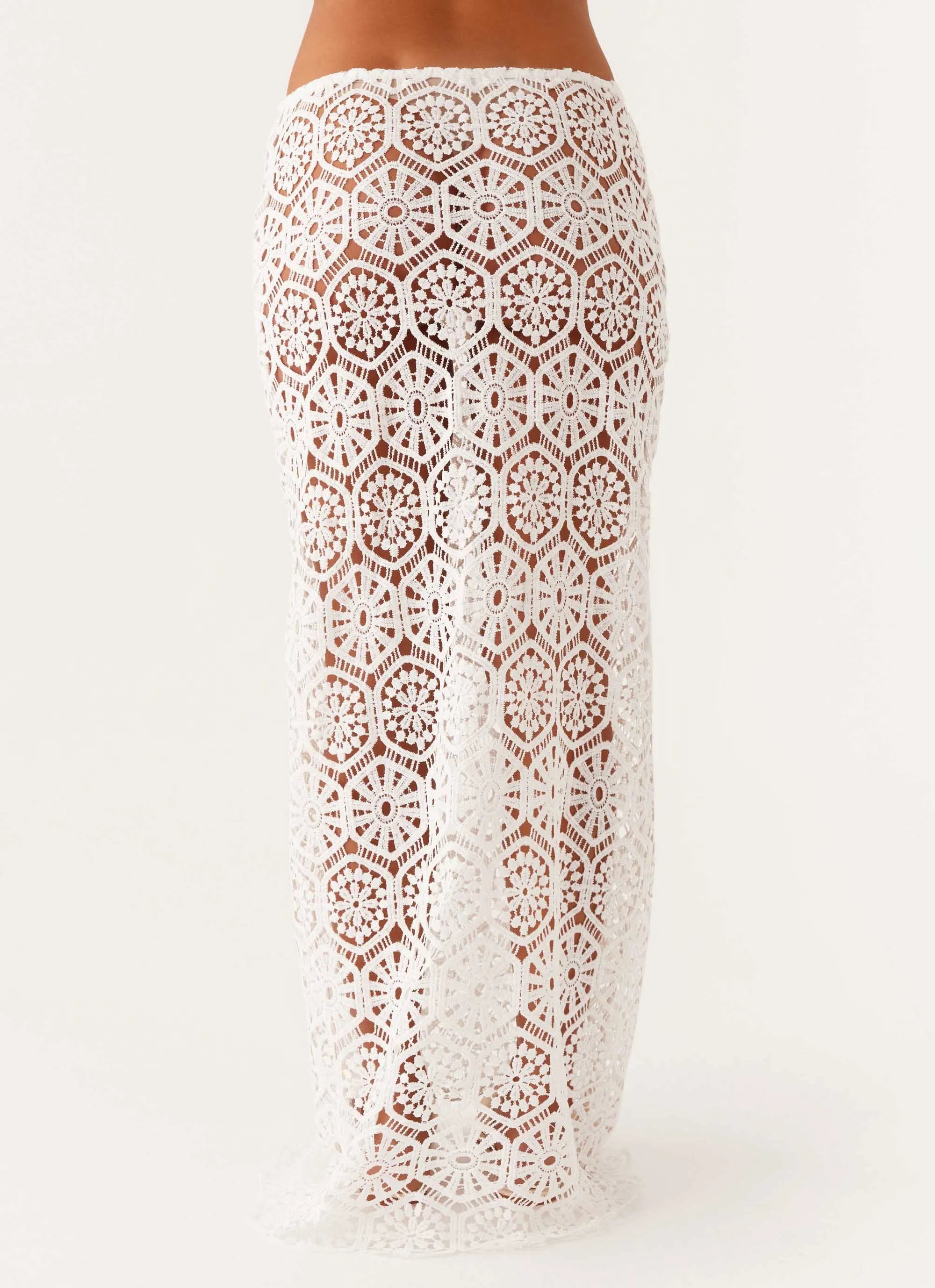 Mika Low Rise Crochet Maxi Skirt - White