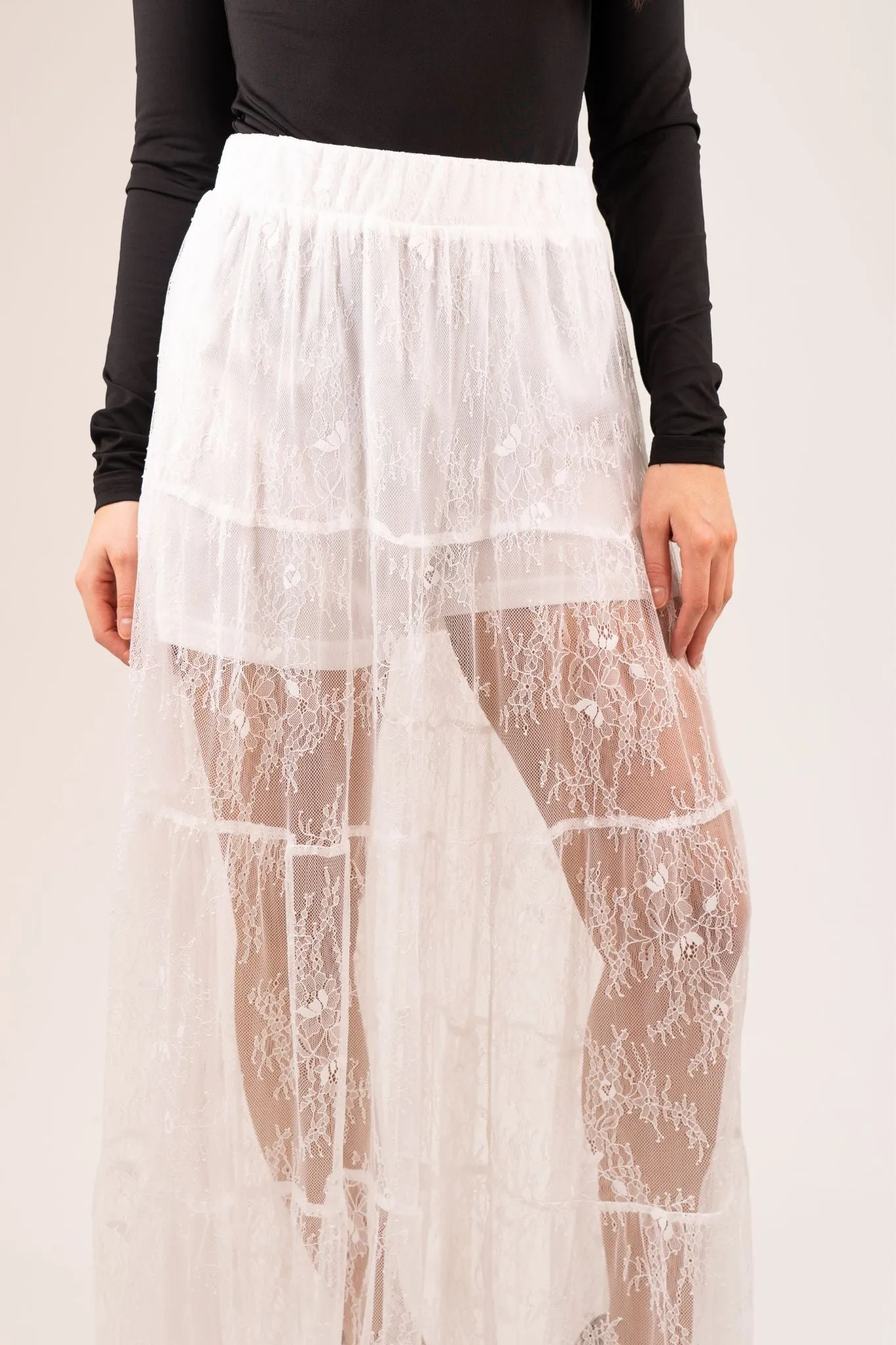 Millie Tiered Lace Maxi Skirt In White