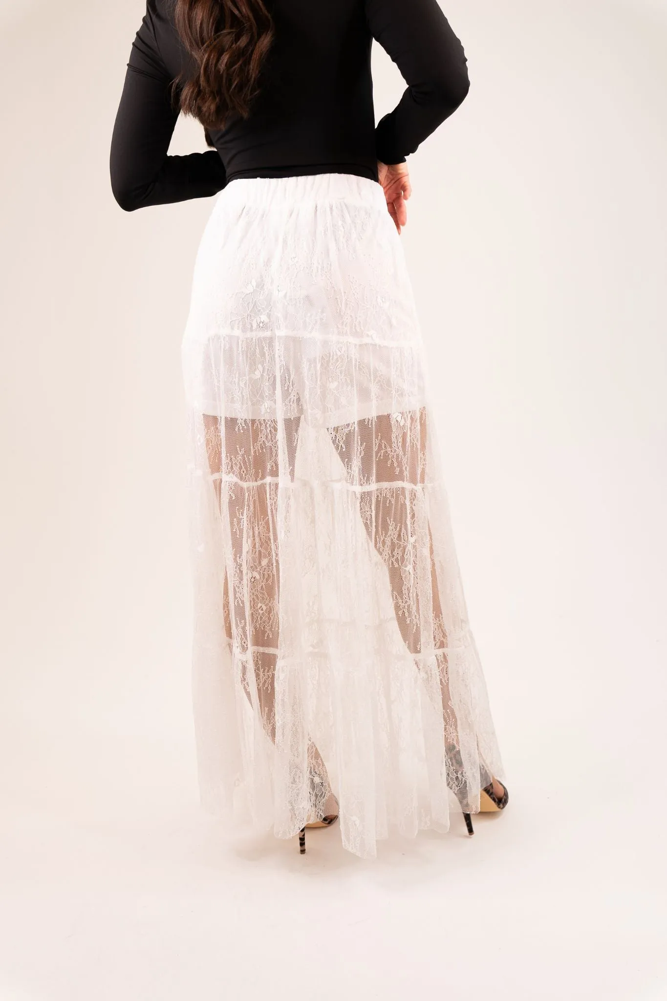 Millie Tiered Lace Maxi Skirt In White