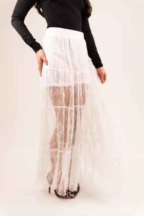 Millie Tiered Lace Maxi Skirt In White