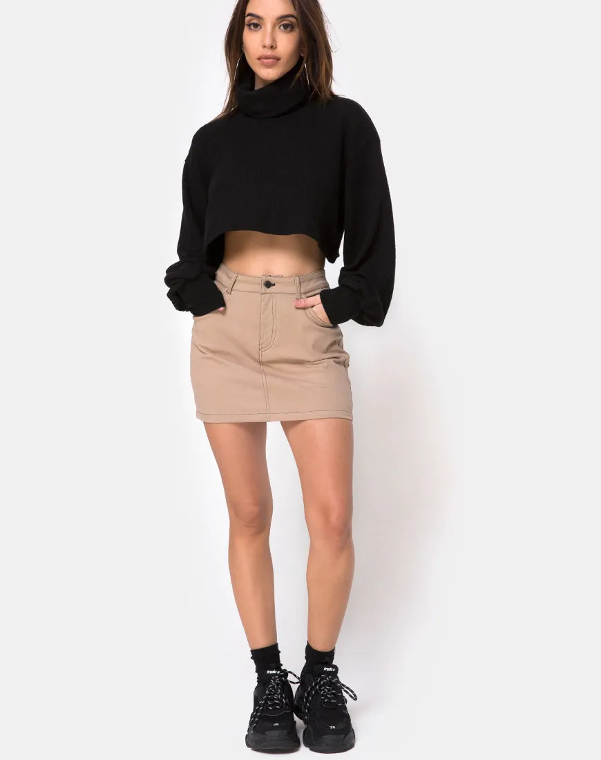 Mini Broomy Skirt in Tan with Black Stitch