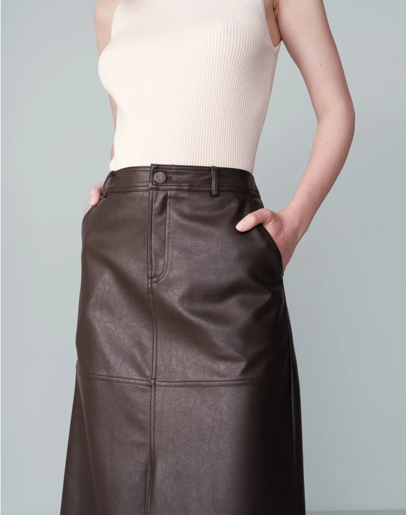 Nory Faux Leather Skirt in Chocolate