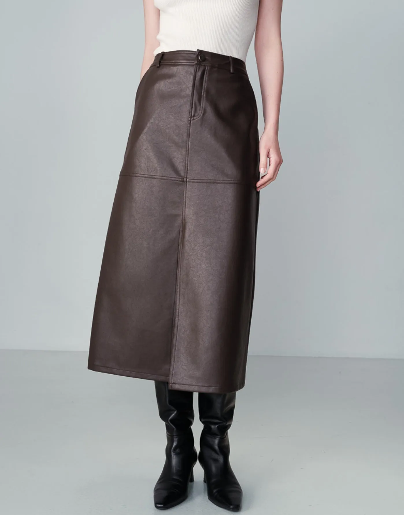 Nory Faux Leather Skirt in Chocolate