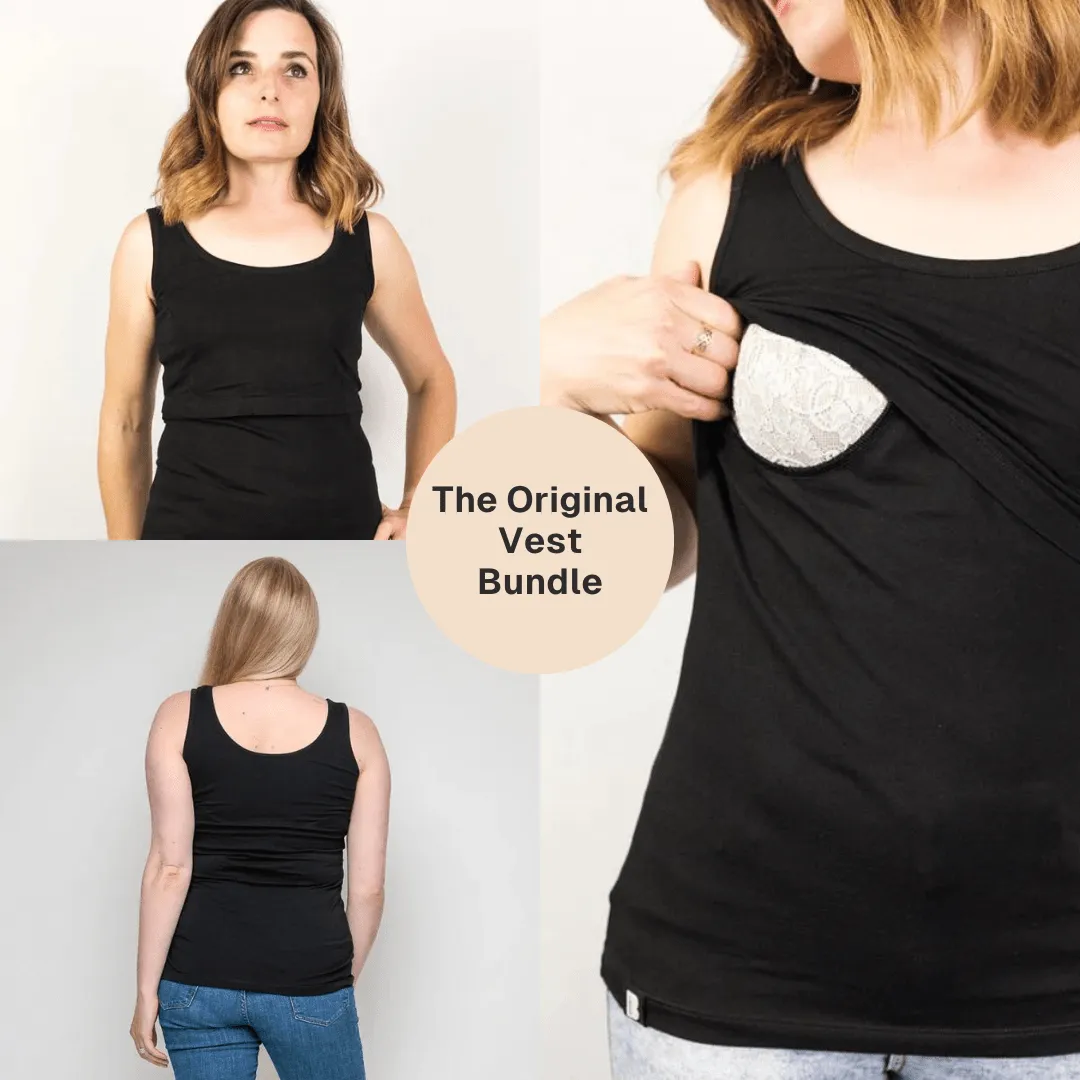 Nursing Twin Pack Cotton Vest | Black