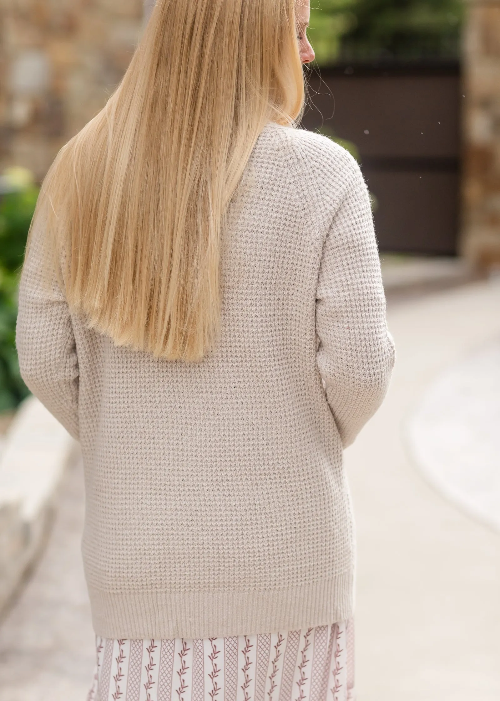 Oatmeal Waffle Knit Classic Cardigan