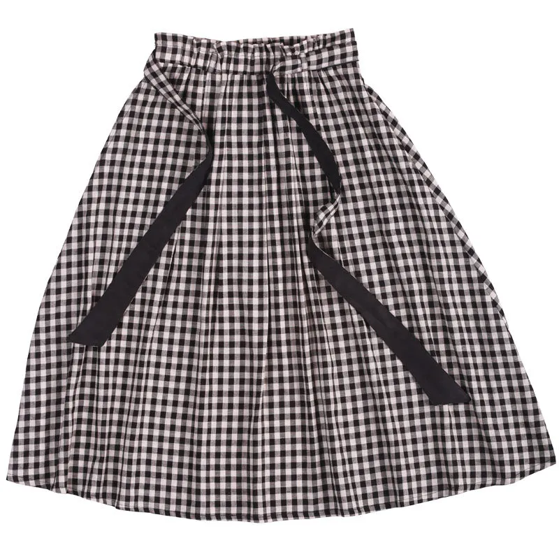 Plaid Women's Skirts Summer Linen Skirt Elastic Waist SSM09753