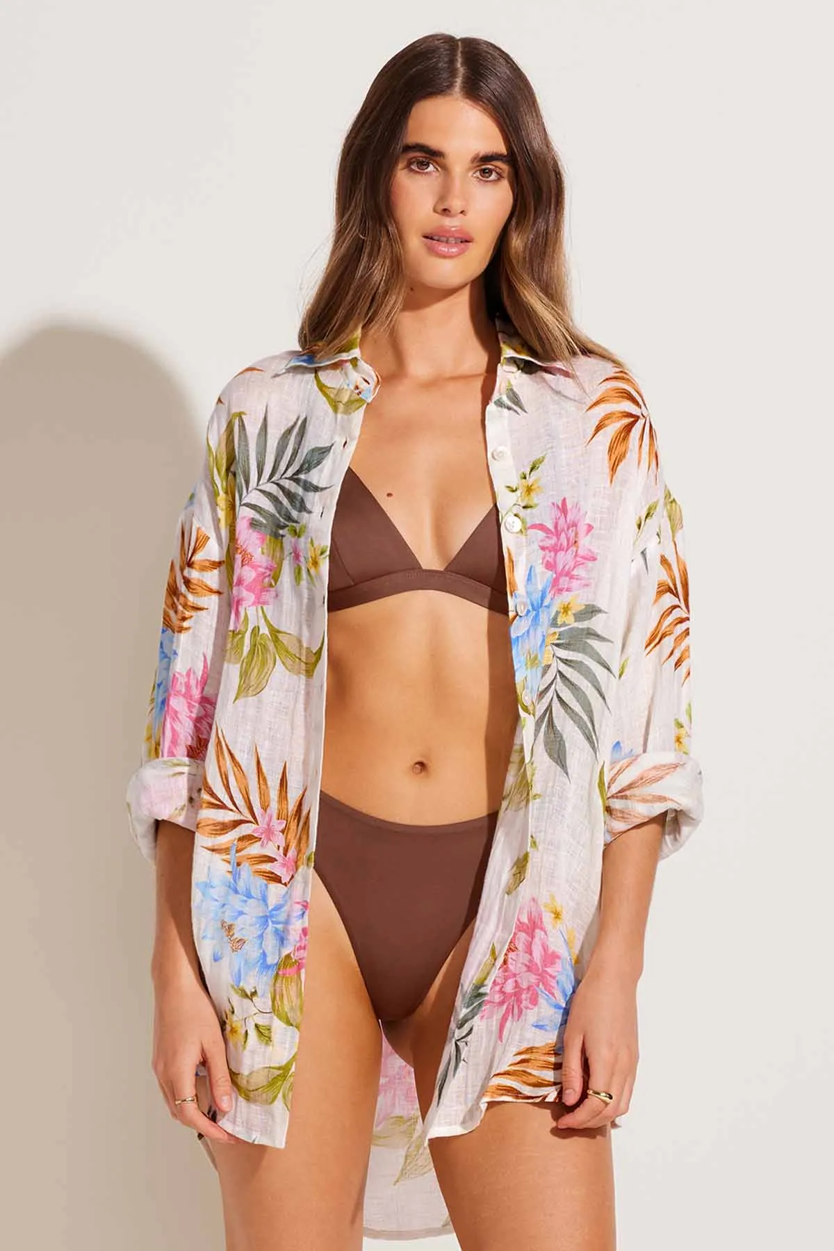 Playa Linen Boyfriend Shirt - Summer Bloom EcoLinen