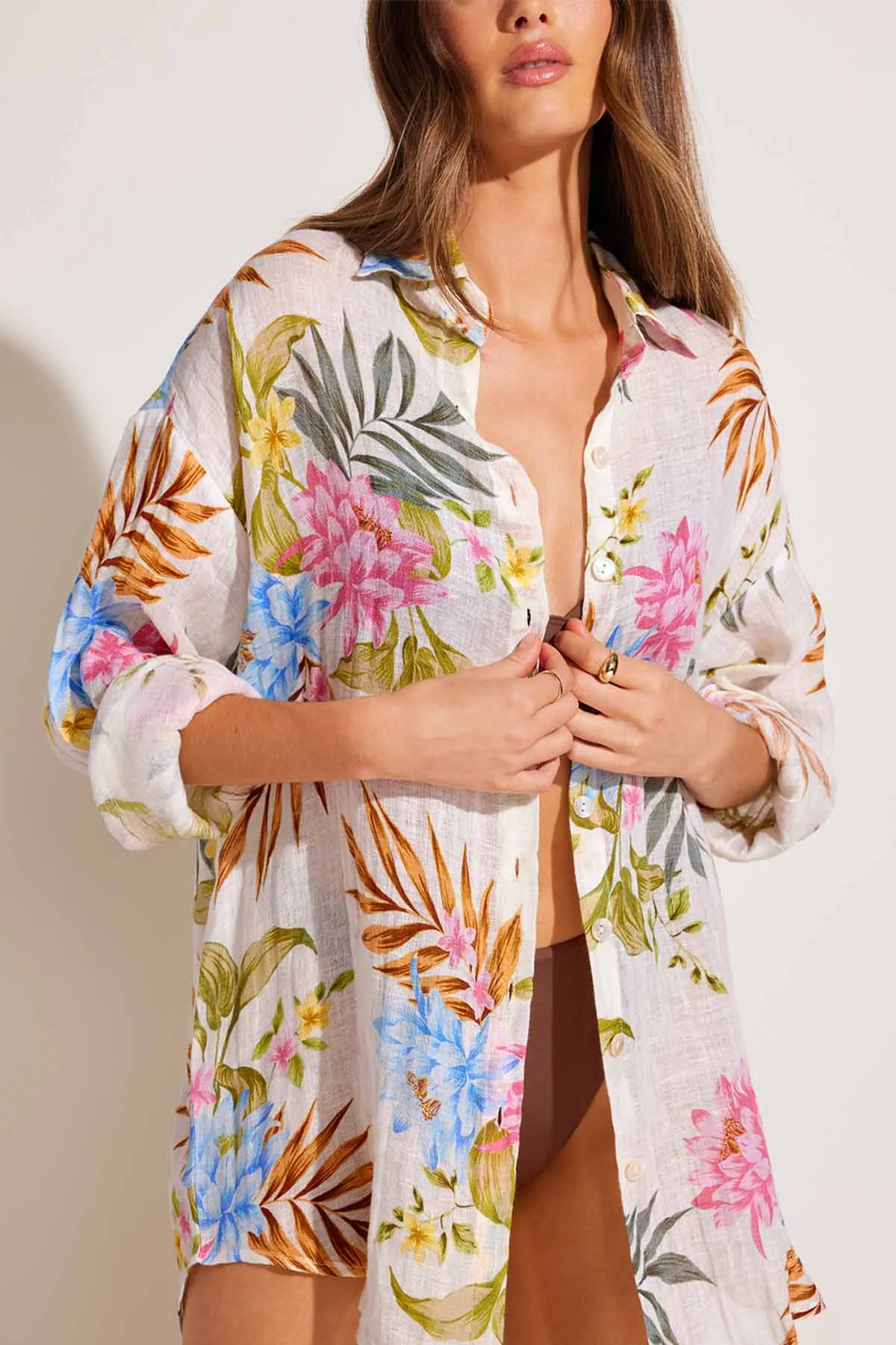 Playa Linen Boyfriend Shirt - Summer Bloom EcoLinen