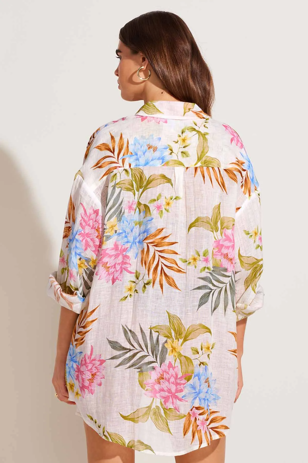 Playa Linen Boyfriend Shirt - Summer Bloom EcoLinen