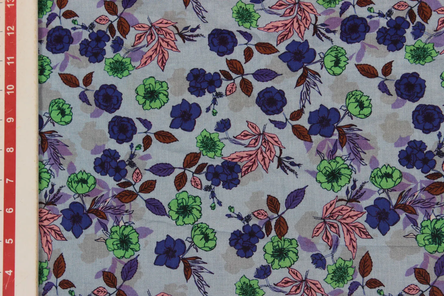 Powder Blue Floral Cotton Cambric Fabric