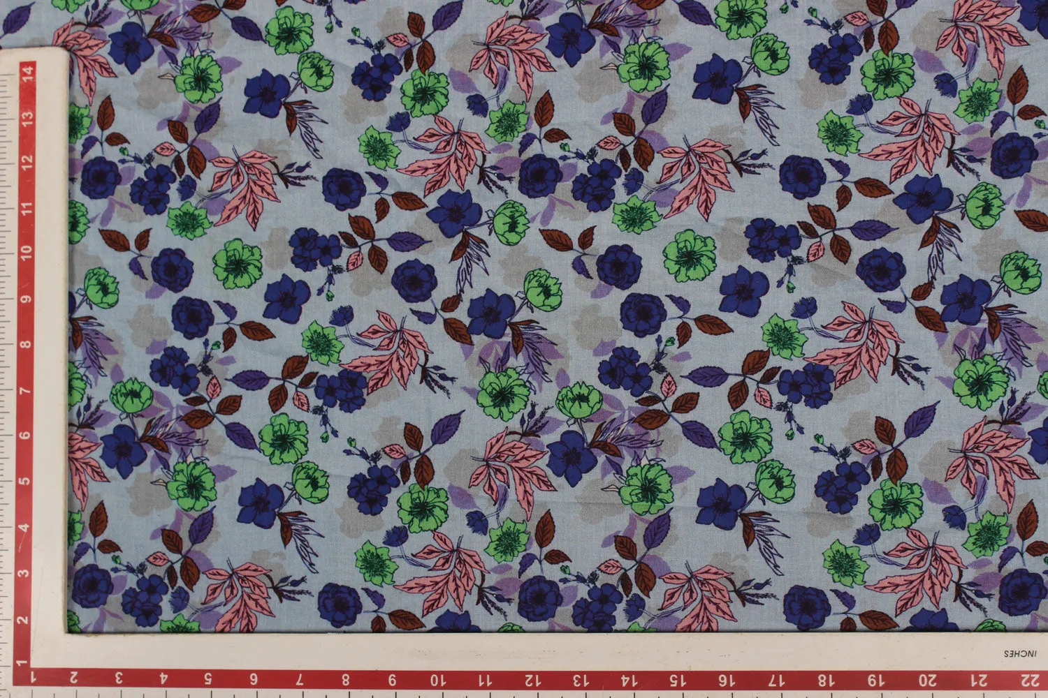 Powder Blue Floral Cotton Cambric Fabric