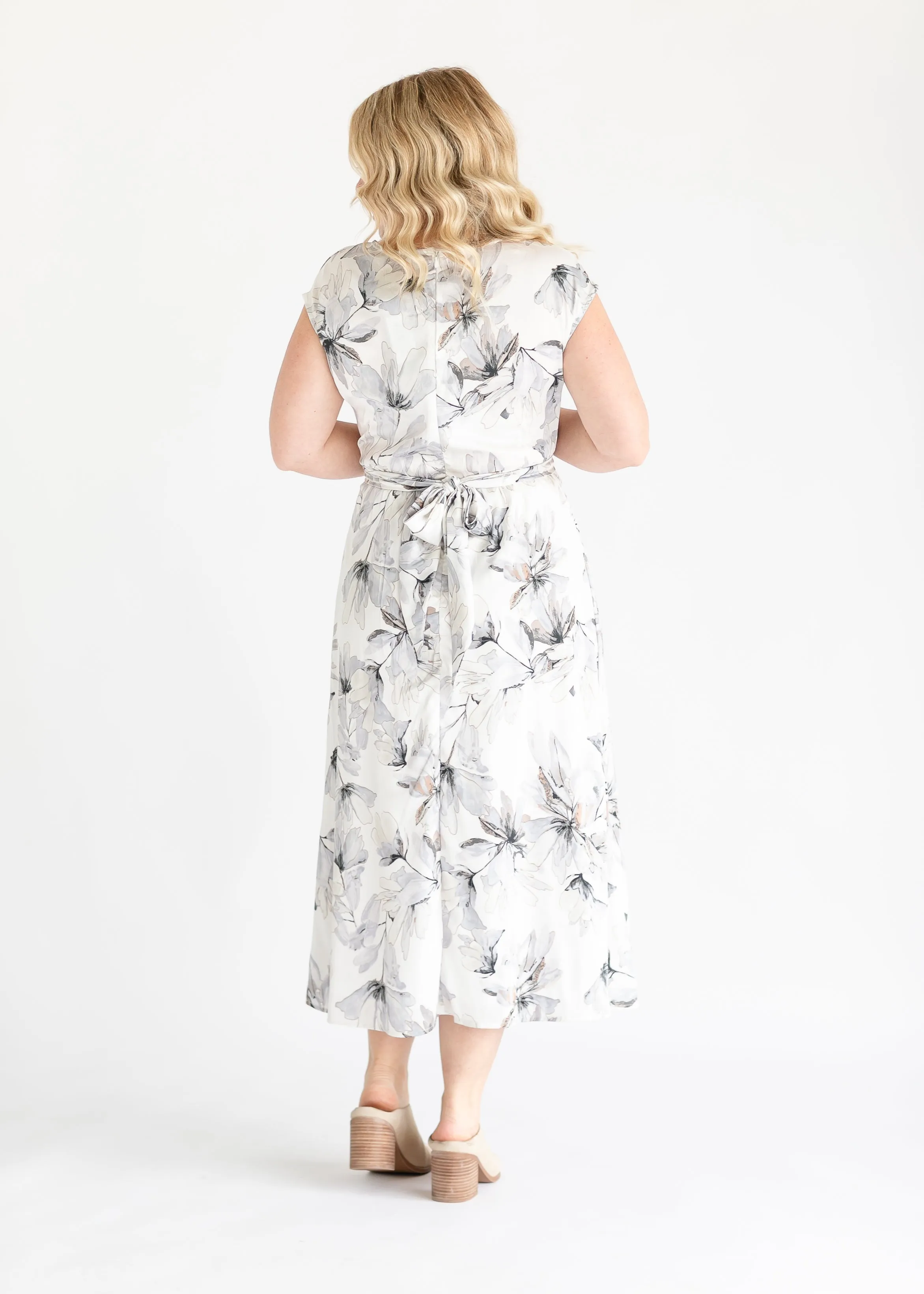 Powder Blue Floral Wrap Midi Dress - FINAL SALE