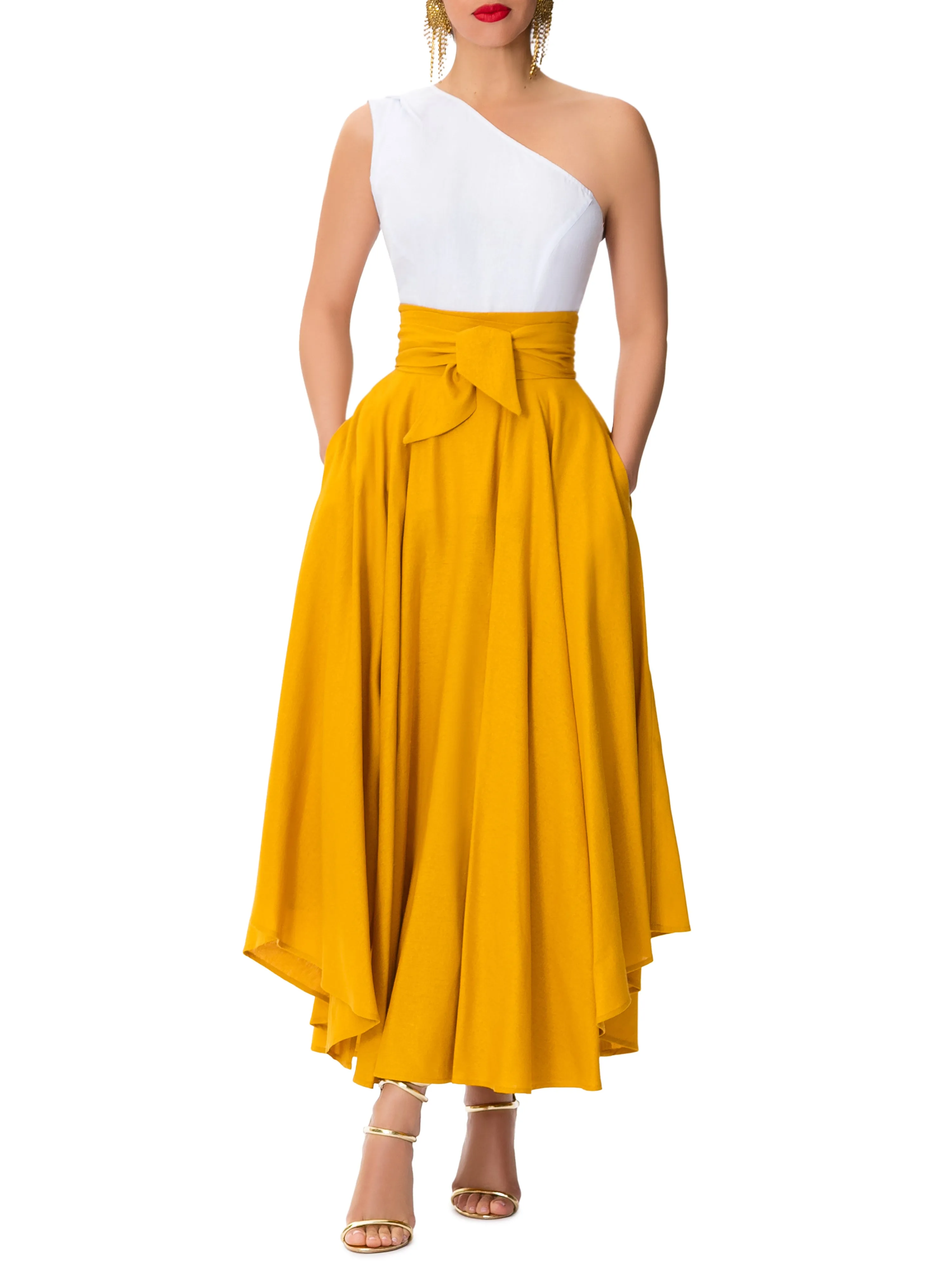 "Hollywood" Mango Belted Midi Skirt