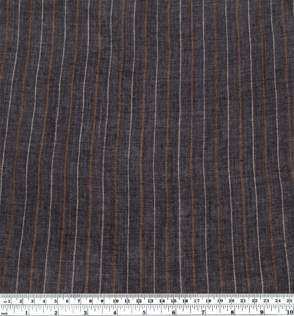 Remnant - 1m - Striped Stonewashed Linen - Pewter