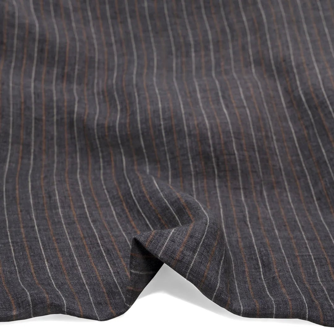 Remnant - 1m - Striped Stonewashed Linen - Pewter