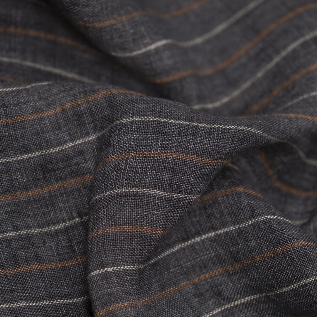 Remnant - 1m - Striped Stonewashed Linen - Pewter