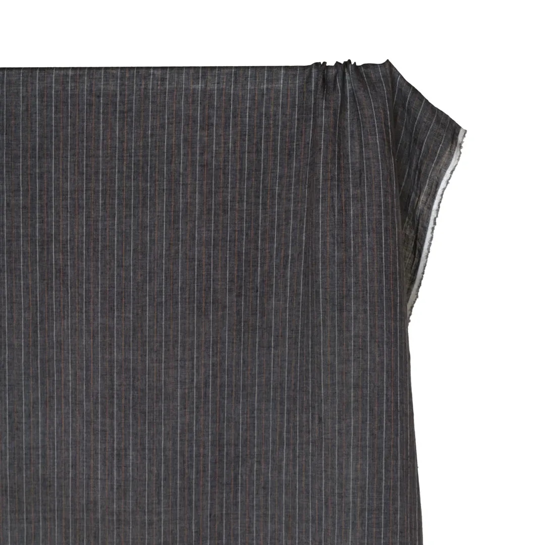 Remnant - 1m - Striped Stonewashed Linen - Pewter