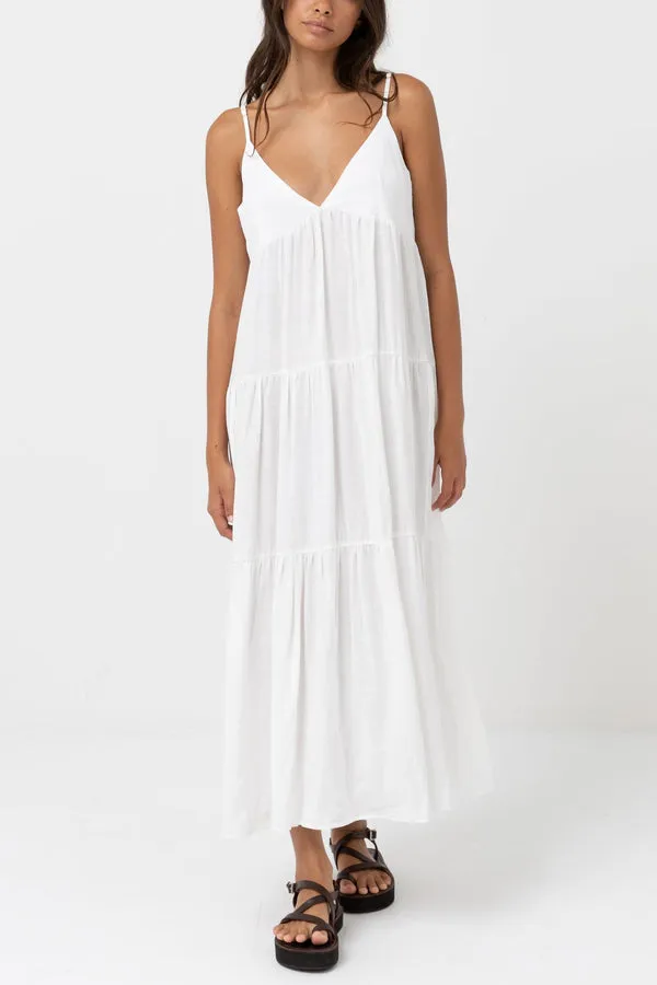 Rhythm Classic Tiered Midi Dress - WHITE