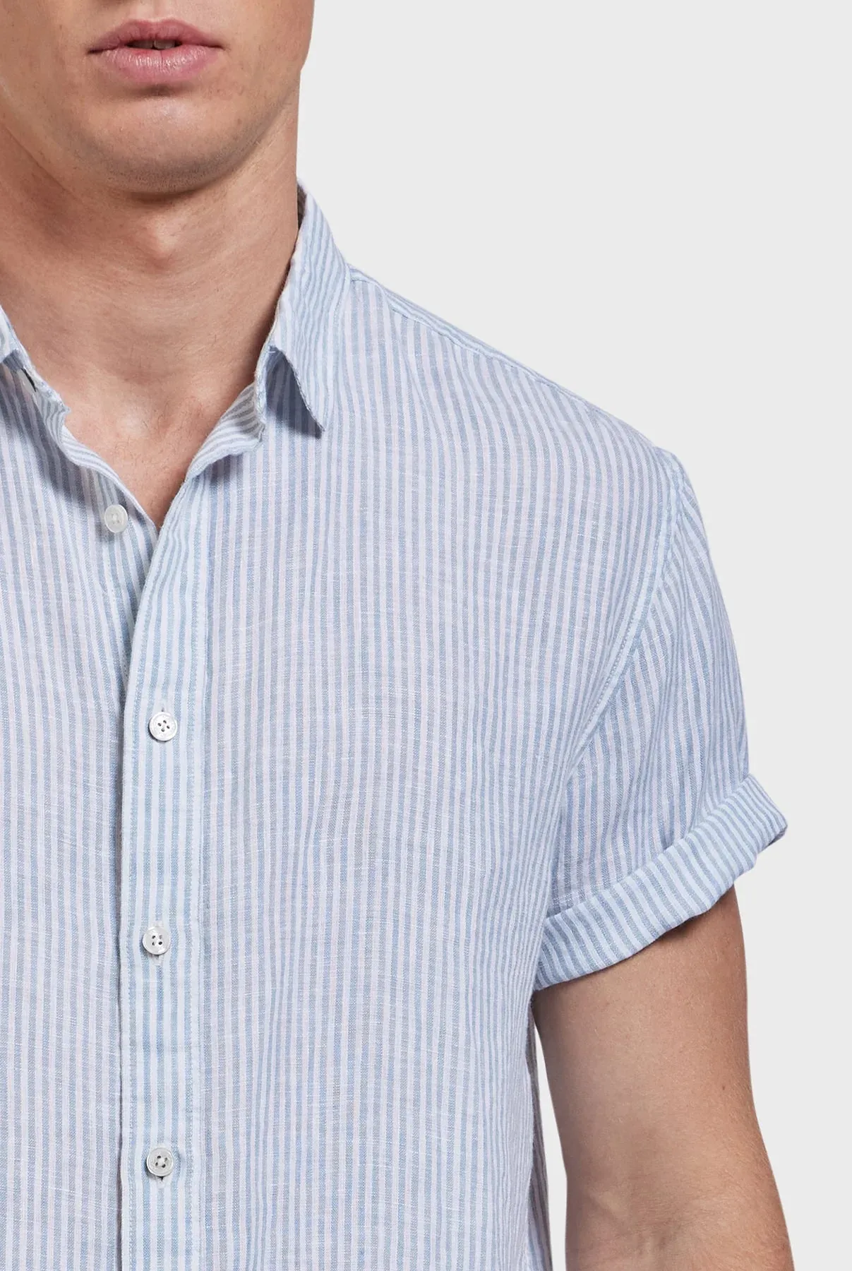 Rory Short Sleeve Linen Shirt in Atlantic Blue