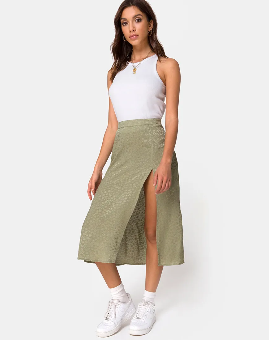 Saika Midi Skirt in Satin Ditsy Rose Sage