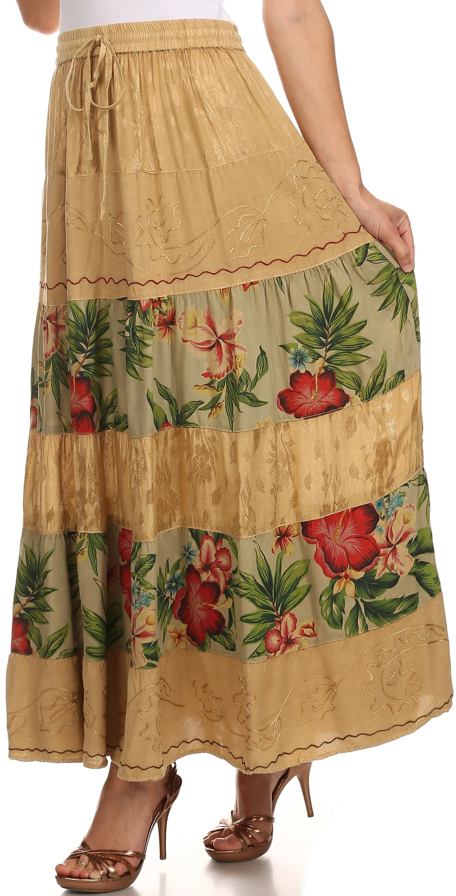 Sakkas Jacquard Floral Gypsy Boho Peasant Skirt