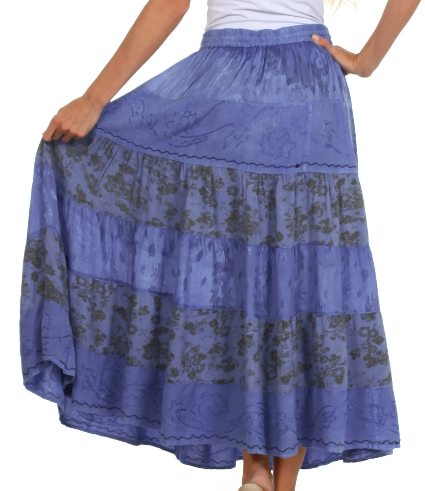 Sakkas Jacquard Floral Gypsy Boho Peasant Skirt