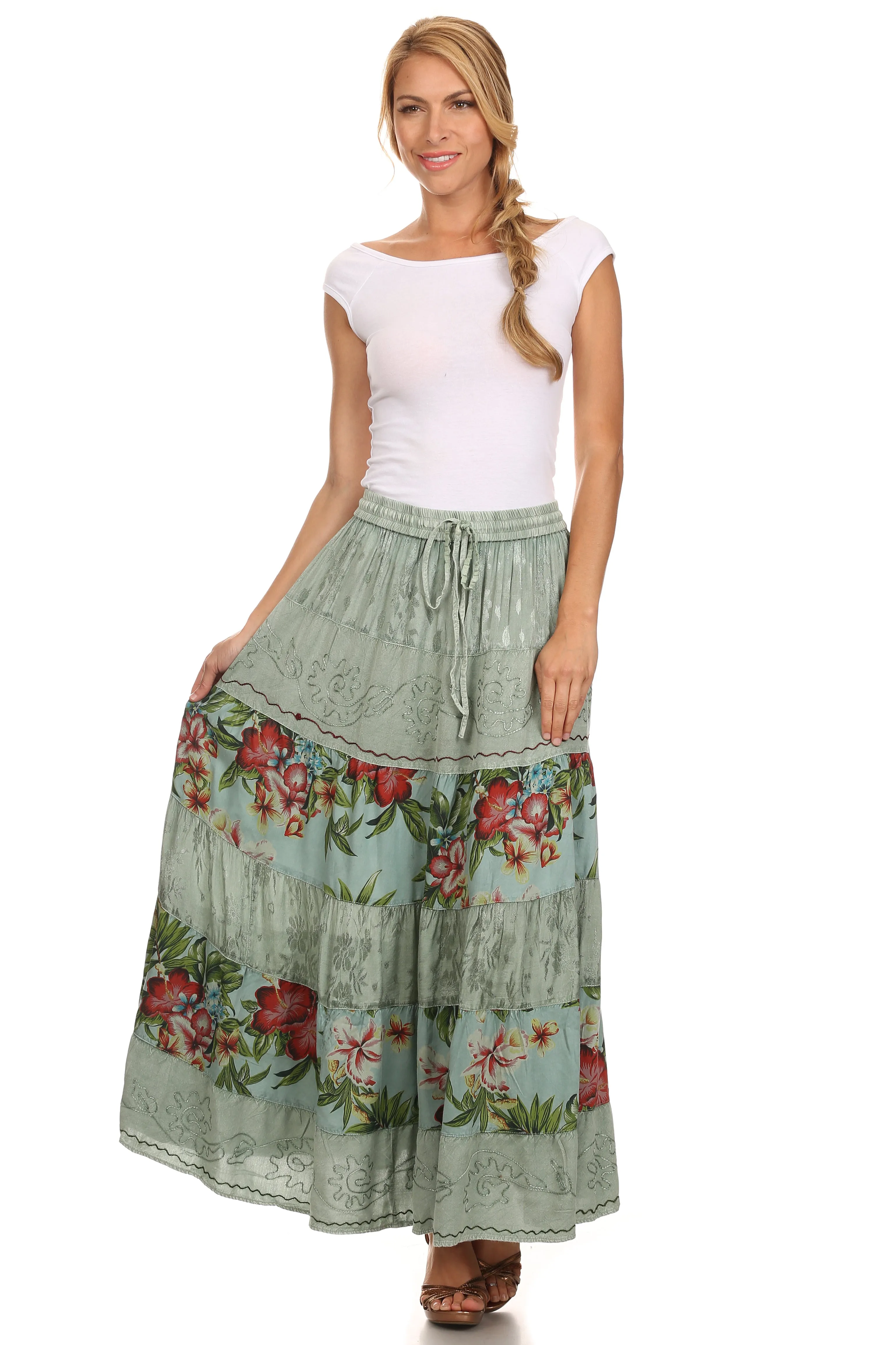 Sakkas Jacquard Floral Gypsy Boho Peasant Skirt