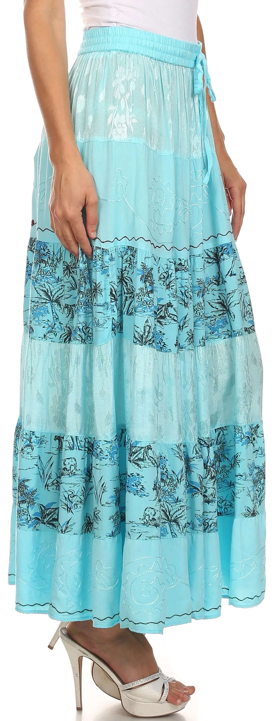 Sakkas Jacquard Floral Gypsy Boho Peasant Skirt