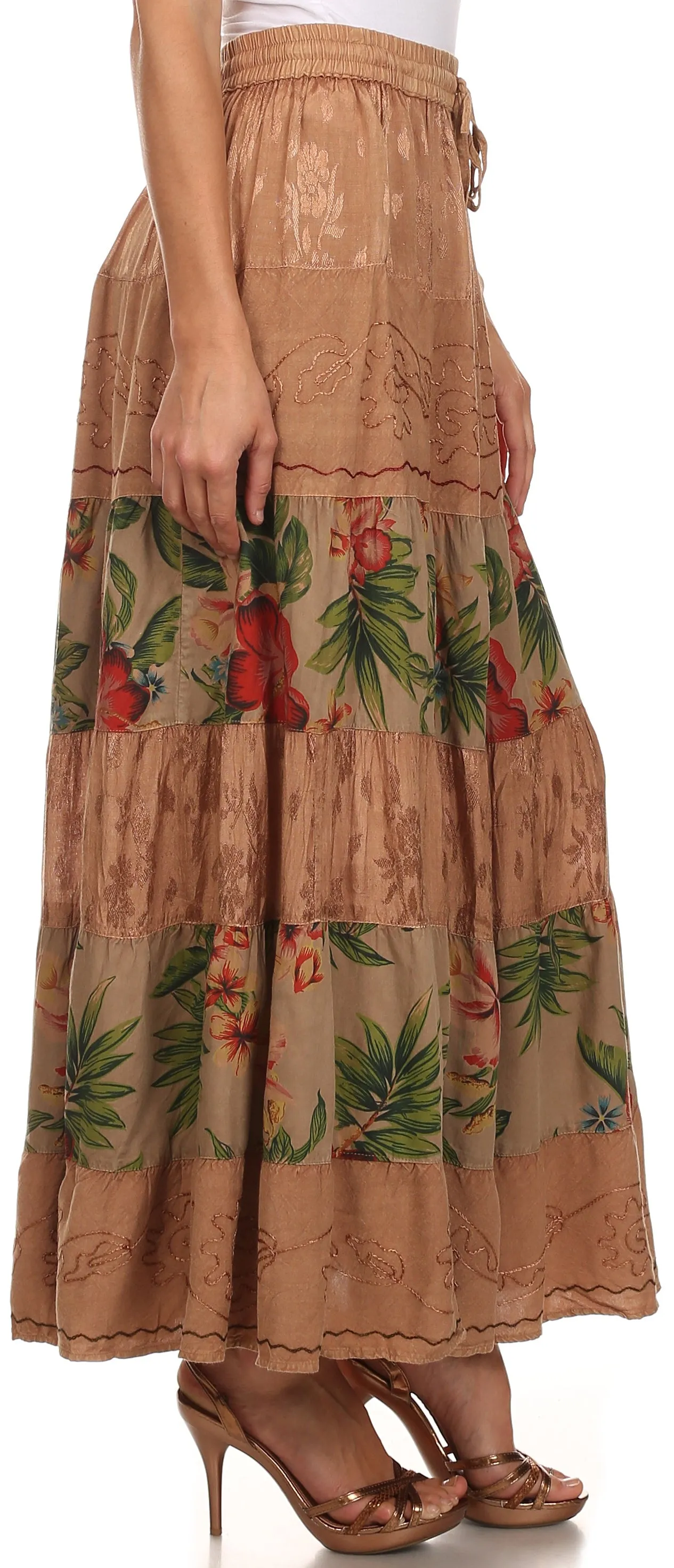 Sakkas Jacquard Floral Gypsy Boho Peasant Skirt