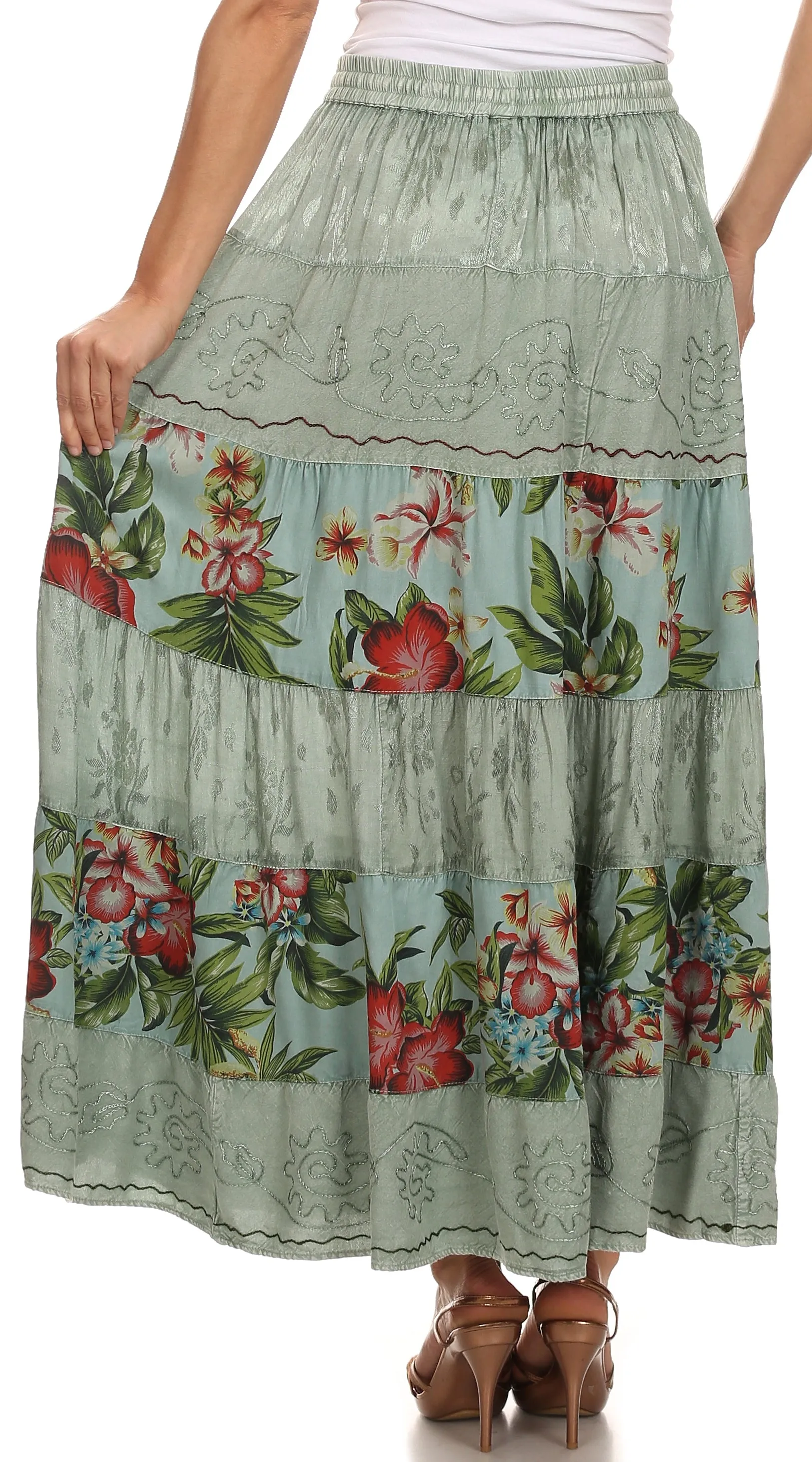 Sakkas Jacquard Floral Gypsy Boho Peasant Skirt