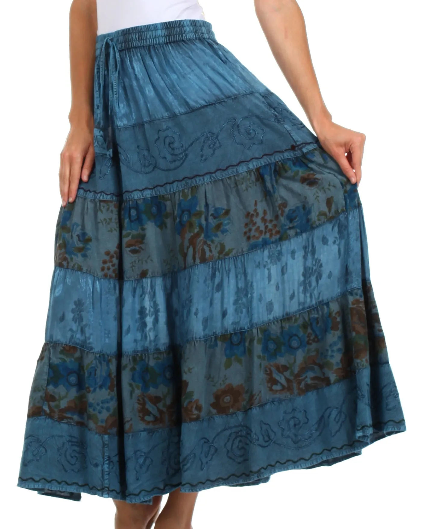 Sakkas Jacquard Floral Gypsy Boho Peasant Skirt