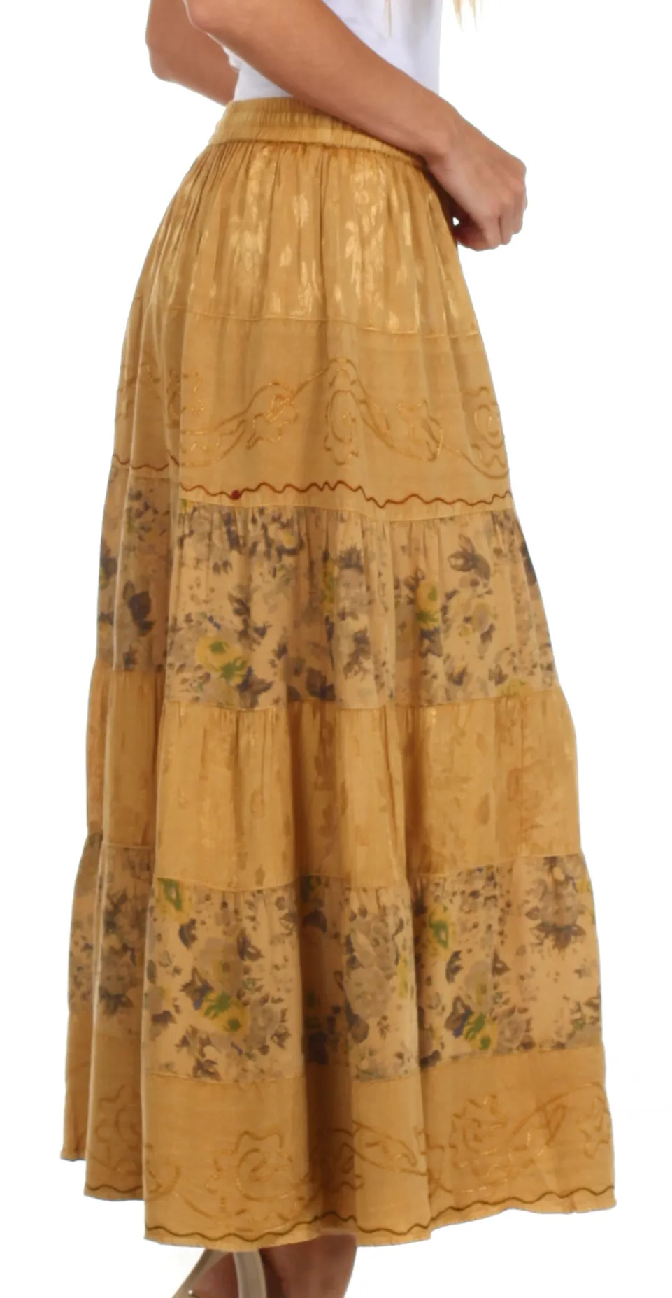 Sakkas Jacquard Floral Gypsy Boho Peasant Skirt