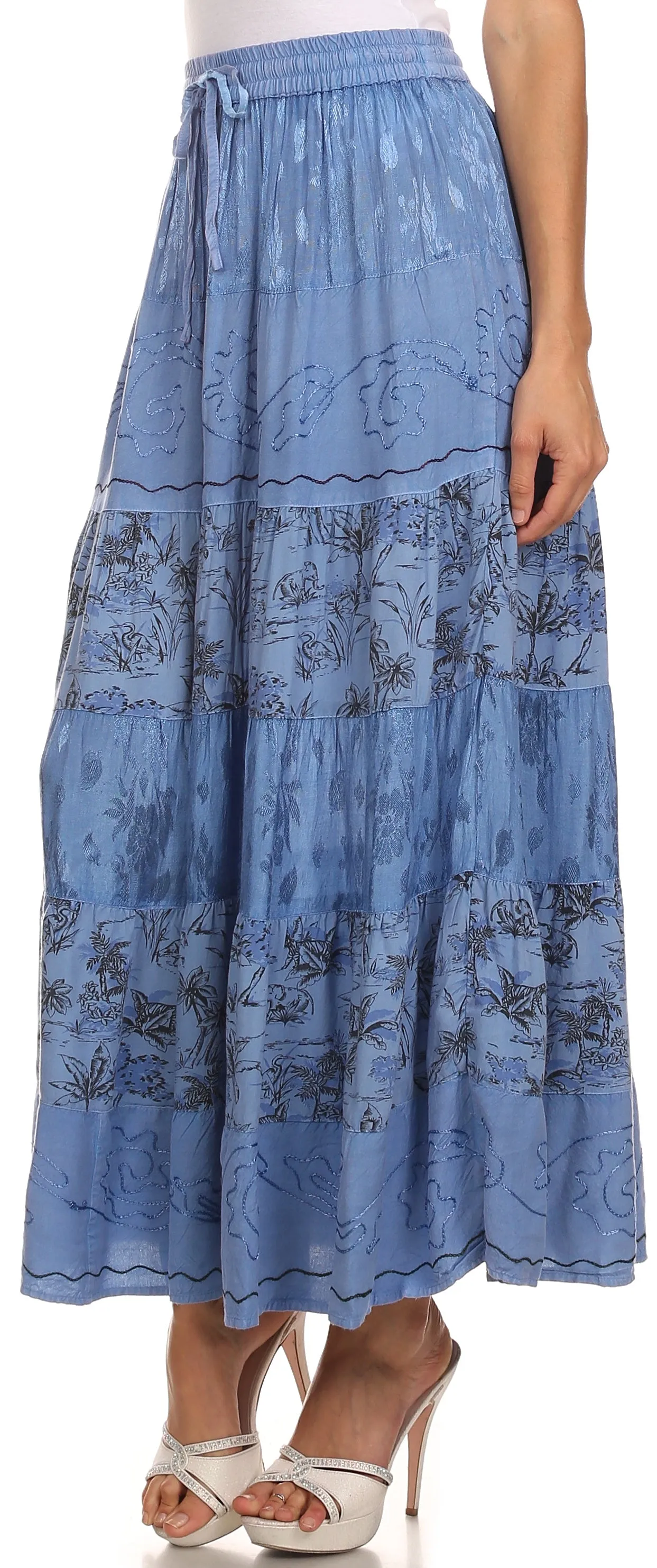 Sakkas Jacquard Floral Gypsy Boho Peasant Skirt