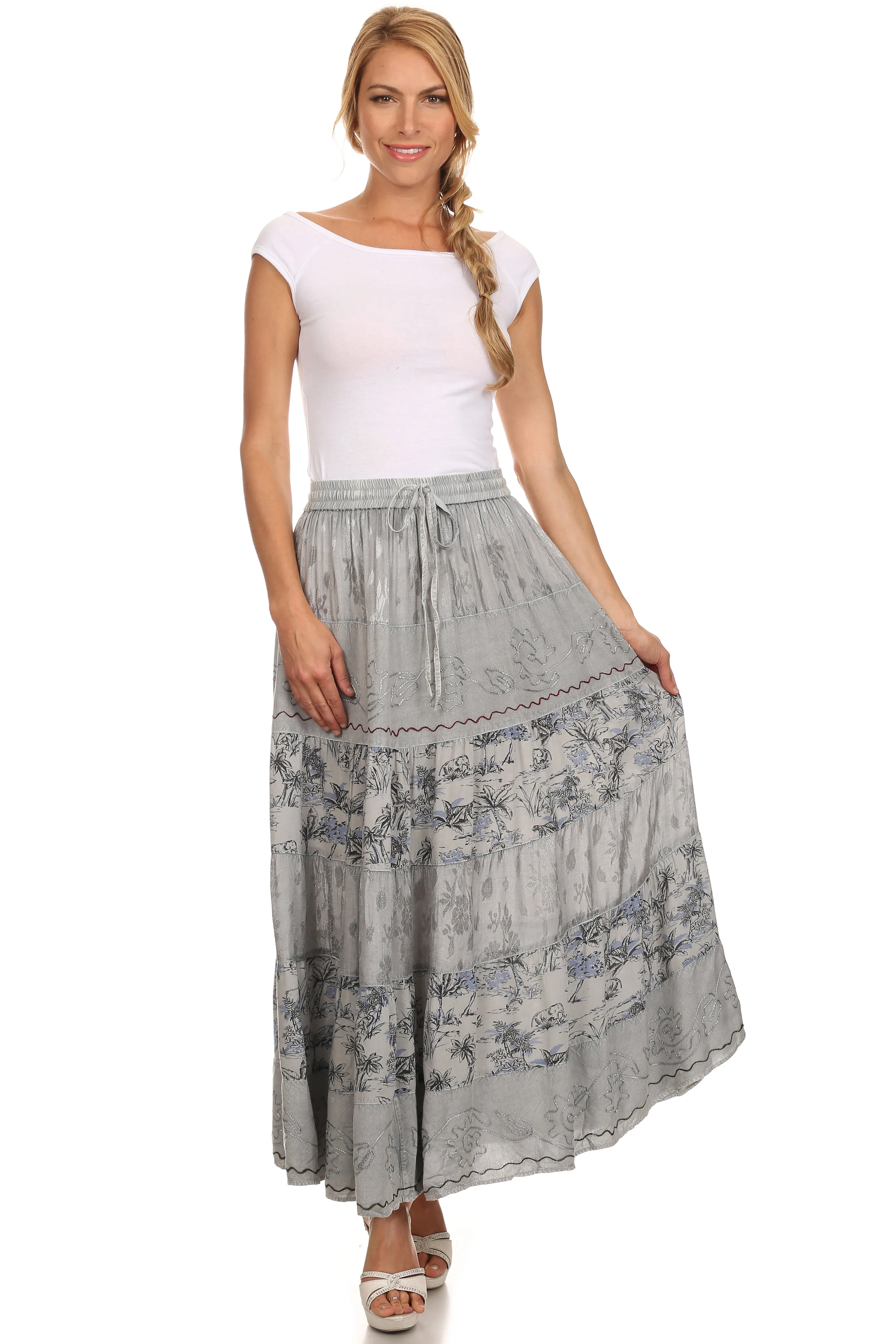 Sakkas Jacquard Floral Gypsy Boho Peasant Skirt