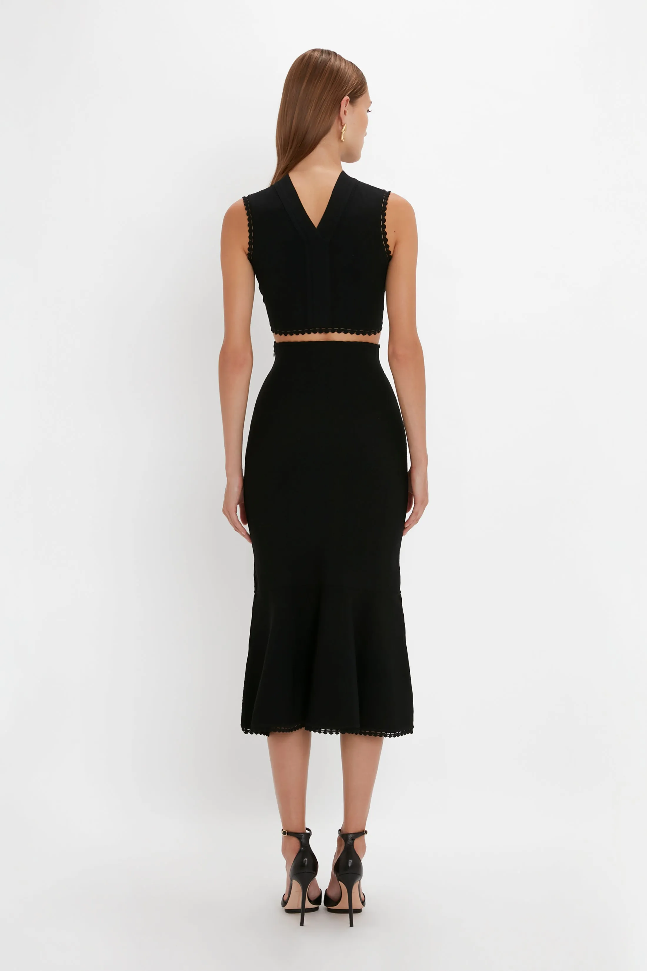 Scallop Trim Flared Skirt In Black