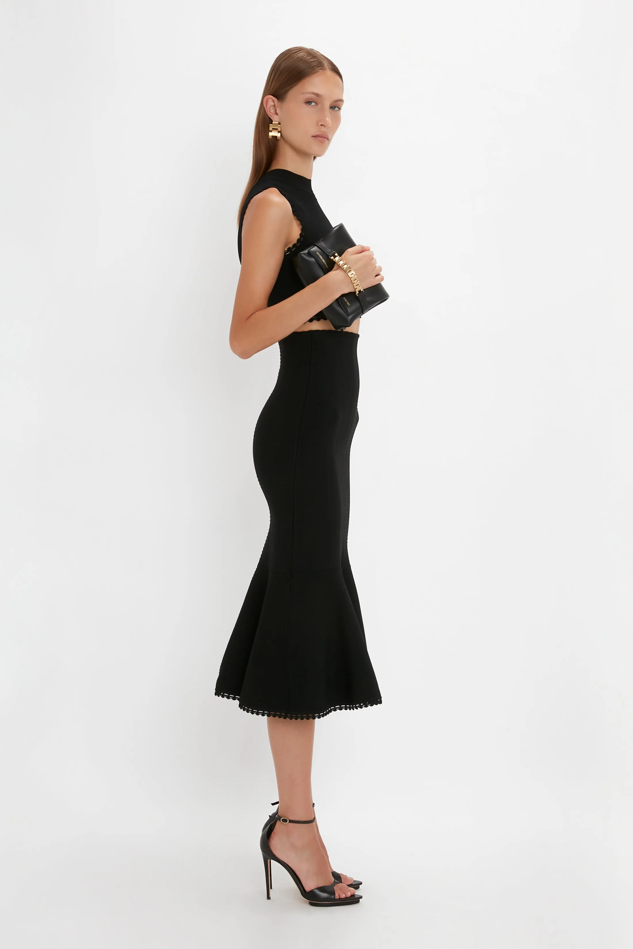 Scallop Trim Flared Skirt In Black