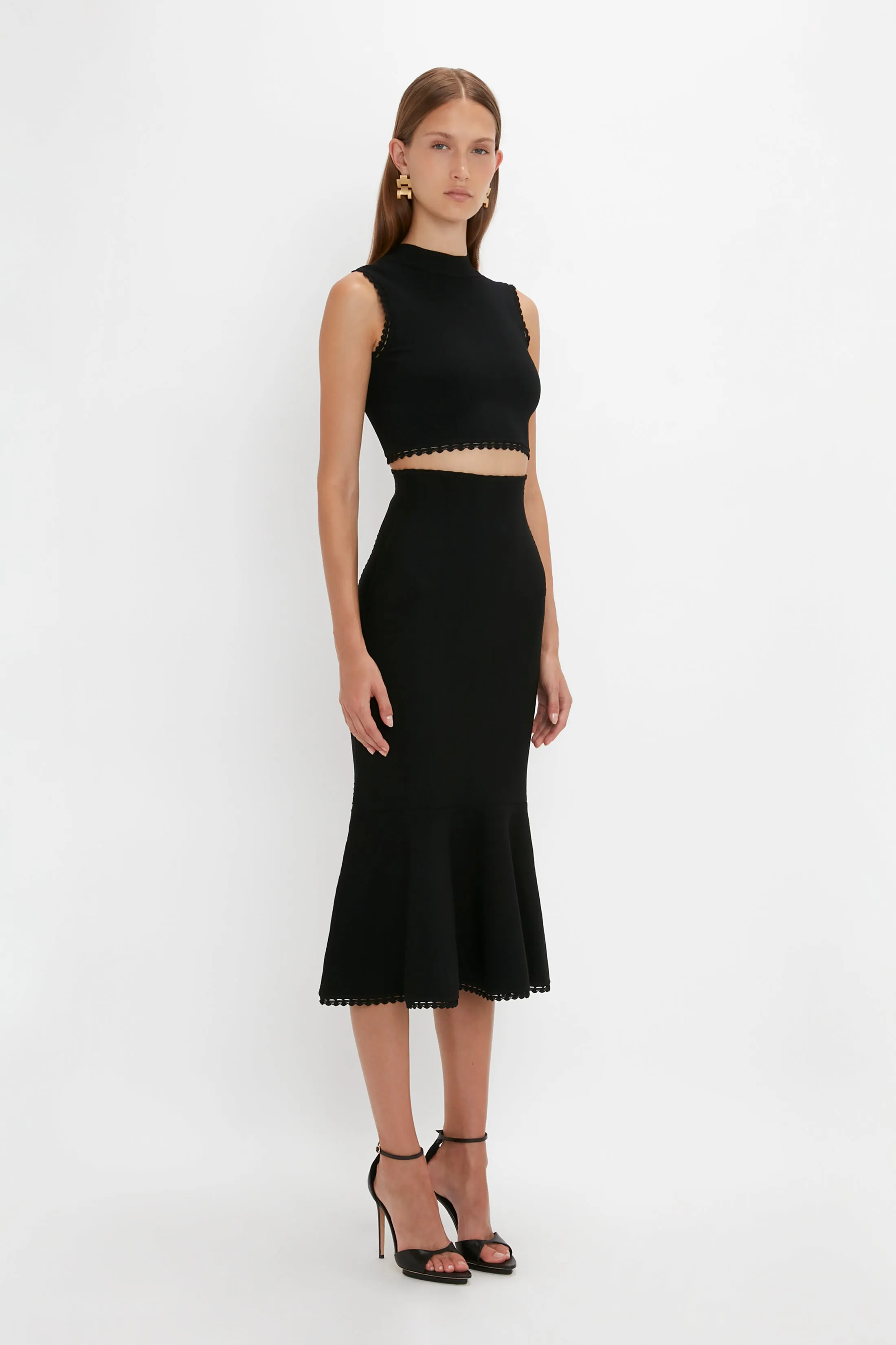 Scallop Trim Flared Skirt In Black