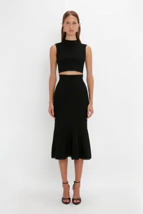 Scallop Trim Flared Skirt In Black